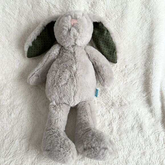 Manhattan Toy Gray Bunny 14” Plush Green Ears Polka Dot Spot Pattern Pals - Picture 1 of 6